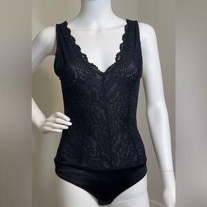 Womens Bodysuit Size M, Black V Neck Dressy Holiday, Lace, CHRISTMAS, New Year